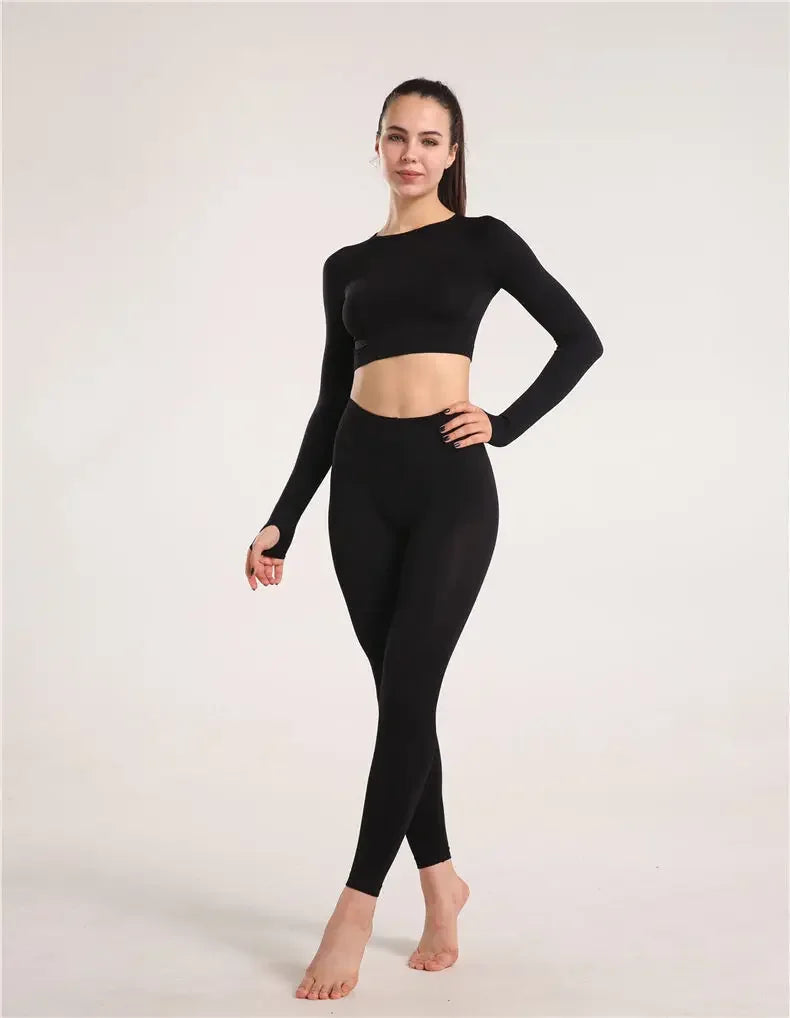 Sexy Seamless Knitted Yoga Sportswear Set Women's Quick Dry Tight Fitness Clothes Set Comfortable High-End Sensation