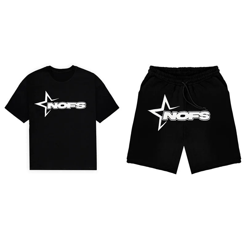 Y2K T-shirt Short Kpop Street Fashion Print Unisex Short Sleeve Tops Casual Loose Drawstring Shorts Pant Women Men Clothing Tees
