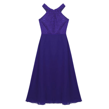 Sommer Mode Blume Mädchen Kleid Hochzeit Geburtstag Party Kinder Lange Kleid Vestido Elegante Halter Neck Floral Spitze Prinzessin Kleid