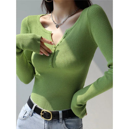 2026 weibliche Casual Tops Pullover Warme V-ausschnitt Frauen Herbst Winter Gestrickte Dünne Pullover Feste Taste Volle Hülse Pullover