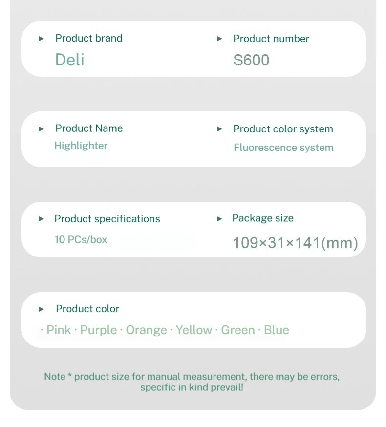 Deli 10-teiliges Textmarker-Set, große Kapazität, Meißelspitze, Bonbonfarben-Marker, Studenten-Briefpapier, Schulbedarf.