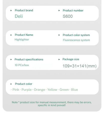 Deli 10-teiliges Textmarker-Set, große Kapazität, Meißelspitze, Bonbonfarben-Marker, Studenten-Briefpapier, Schulbedarf.