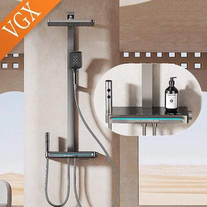 VGX LED Digital Shower System Modern Bathroom Temperature Display Shower Faucet Set Rainlfall Bathroom Mixer Bidet Shower Set