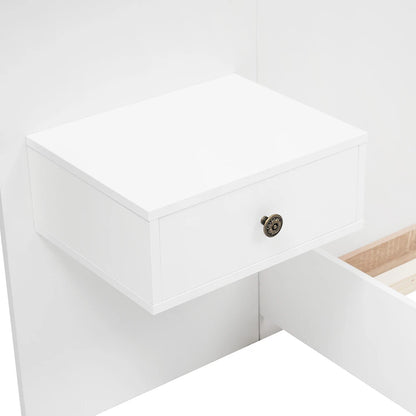 KOMHTOM Doppelbett-Bettkasten mit 2 LED-Nachtkommoden & USB-C-Steckdose, 180 x 200 cm Holzbett inkl (ohne Matratze)