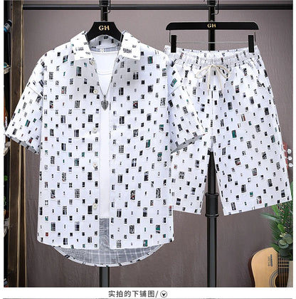 Men Summer 2 Pieces Set Tracksuit Men's Shirt Shorts Harajuku Streetwear Oversized Men Sets Short Outfits Suits.