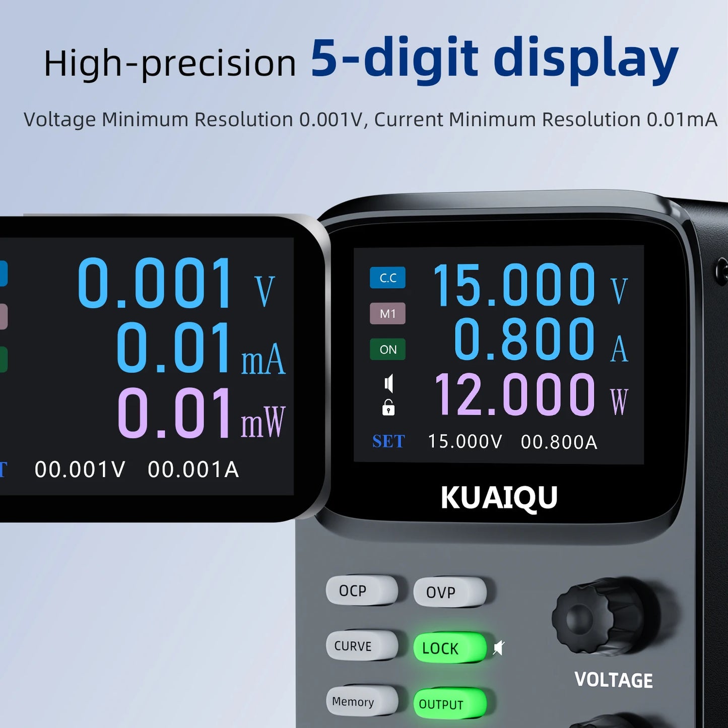KUAIQU 5 Digits Programmable Adjustable Power Supply 30V 10A,Battery Simulation Tester,Real time Curve Display Voltage Current.
