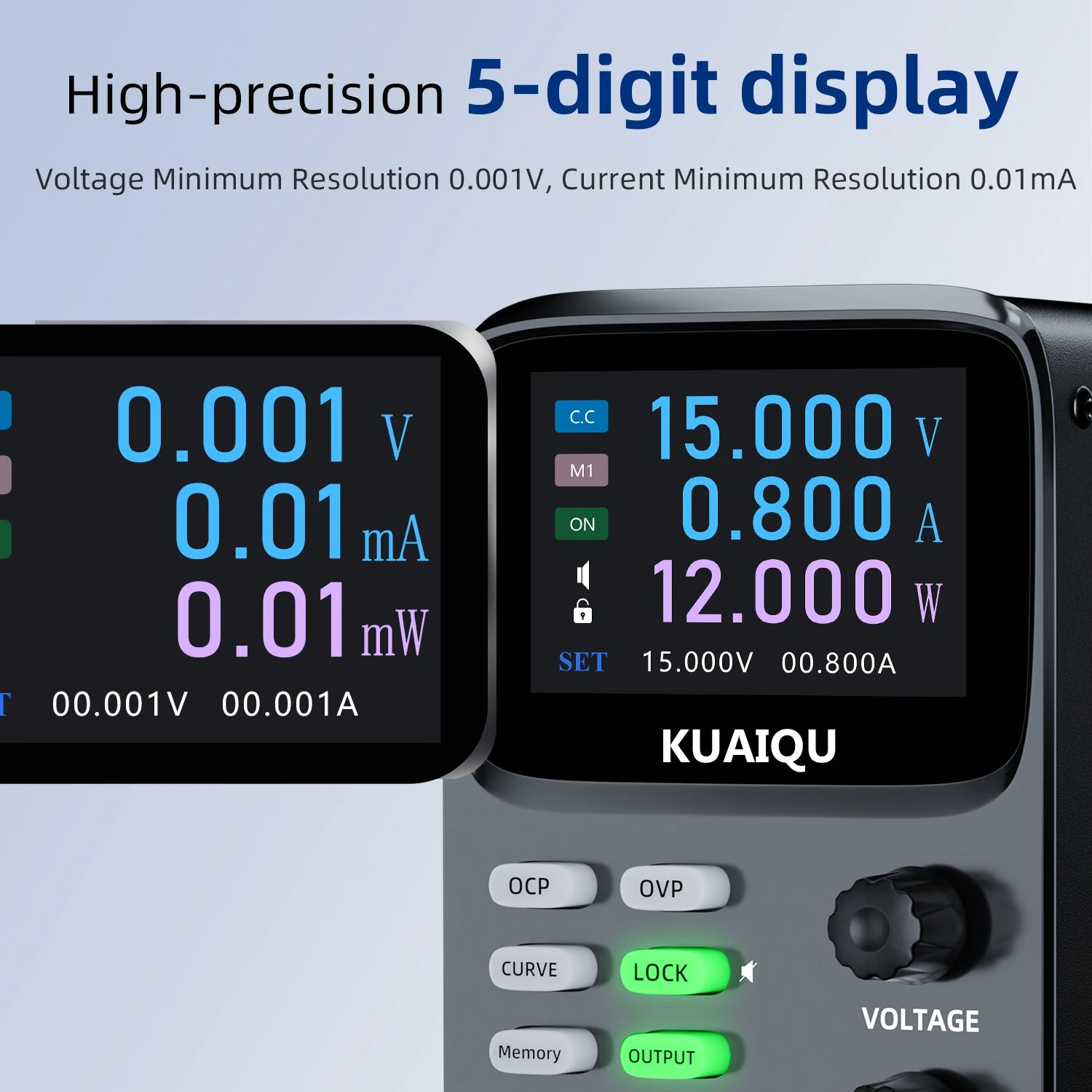 KUAIQU 5 Digits Programmable Adjustable Power Supply 30V 10A,Battery Simulation Tester,Real time Curve Display Voltage Current.