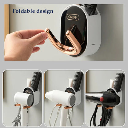 An der Wand montierter Dyson Haartrocknerständer, faltbarer Haartrocknerhalter mit Kamm, Aufbewahrungsbox, Badezimmer-Organizer, Aufbewahrungshalter