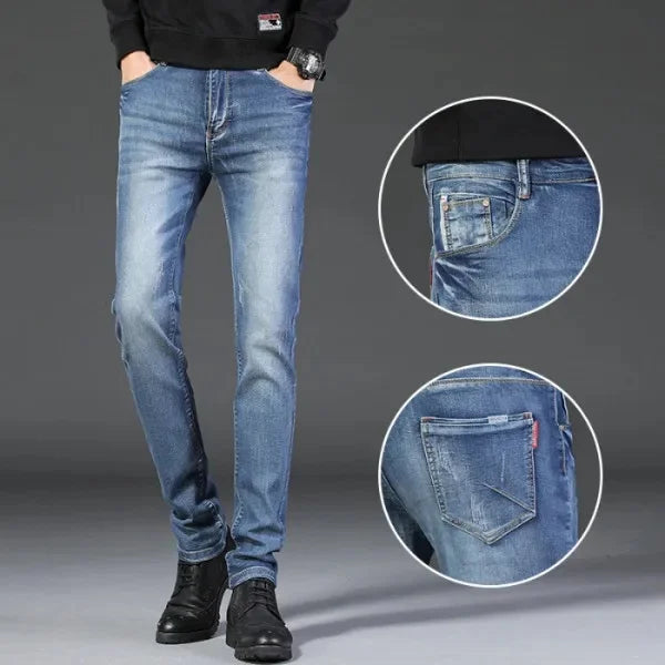Slim Fit Men's Jeans Casual Elastic Korean Style Autumn Grey Trendy Long Pants Versatile Slim Legged Casual Trousers
