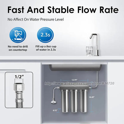 TSTUF 0.01μm Ultra-Filtration Under Sink Water Filter, Stainless Steel Water Filter for Sink, 5X Service Life.