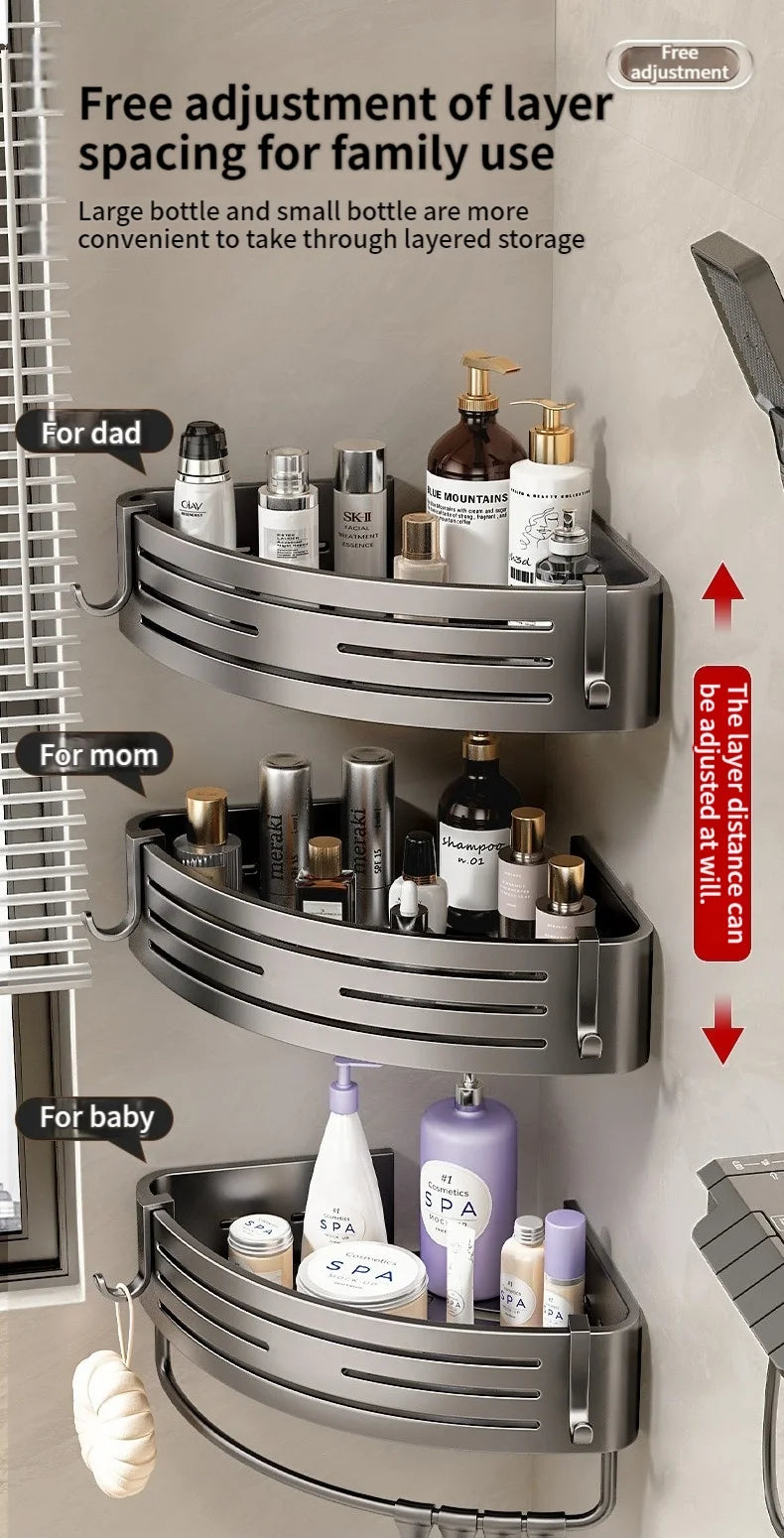 Kein Bohren Aluminium Badezimmer Regal Regale Shampoo Make-up Lagerung Halter Küche Organizer Wand Badezimmer Zubehör