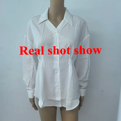 Waist Cinched Slimming Long Sleeve Shirts Women Spring Autumn All-Match Single Breasted Chic Shirt New Temperament Solid Tops.