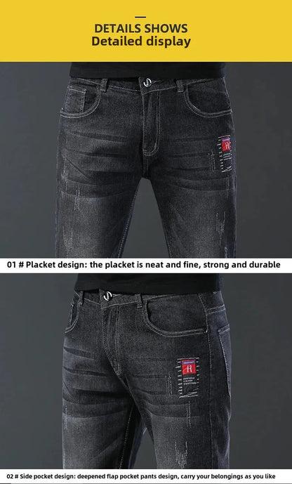 Frühling Herbst Xintang Denim Jeans Herren Slim Fit Casual Trendy Modische Alltagskleidung Blau Gerade Bein Hosen Elastische Taille