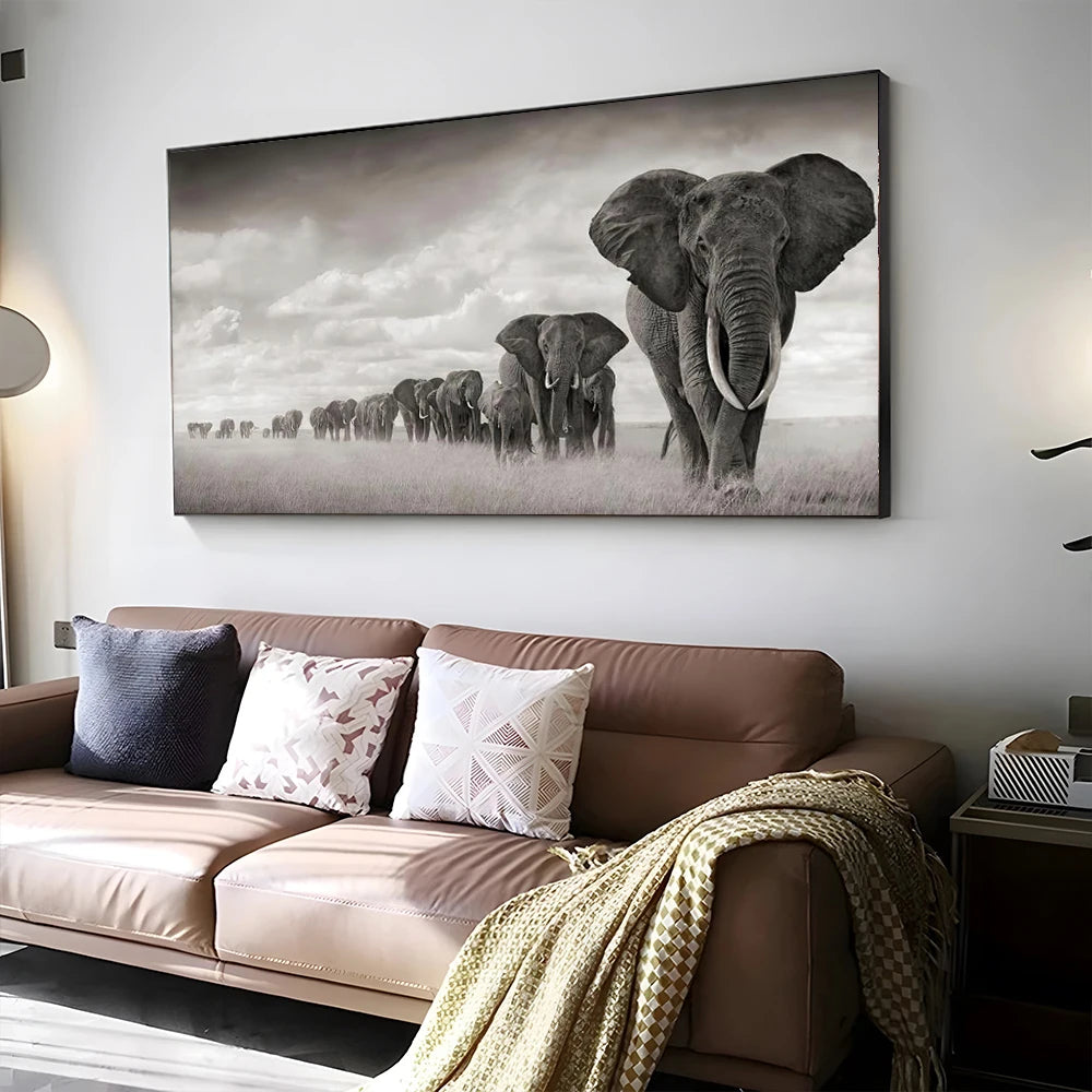 Walking Elephant Home Decoration Canvas Painting Modern Light Luxury Living Room Wall Art Posters High End Picture Print Artwork.