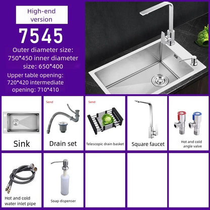 Stainless Steel Kitchen Sink Transversal Side Holes Large Size Single Slot Household Cafeteria Dish and Wash Vegetable Basin