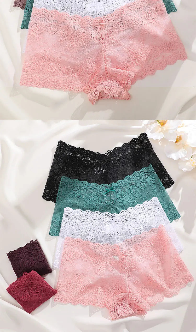 8Pcs/Set Sexy Lace Floral Boyshorts Underwear for Women Sexy Hollow Out Solid Panties Female Low-Waist Breathable Girls Lingerie.