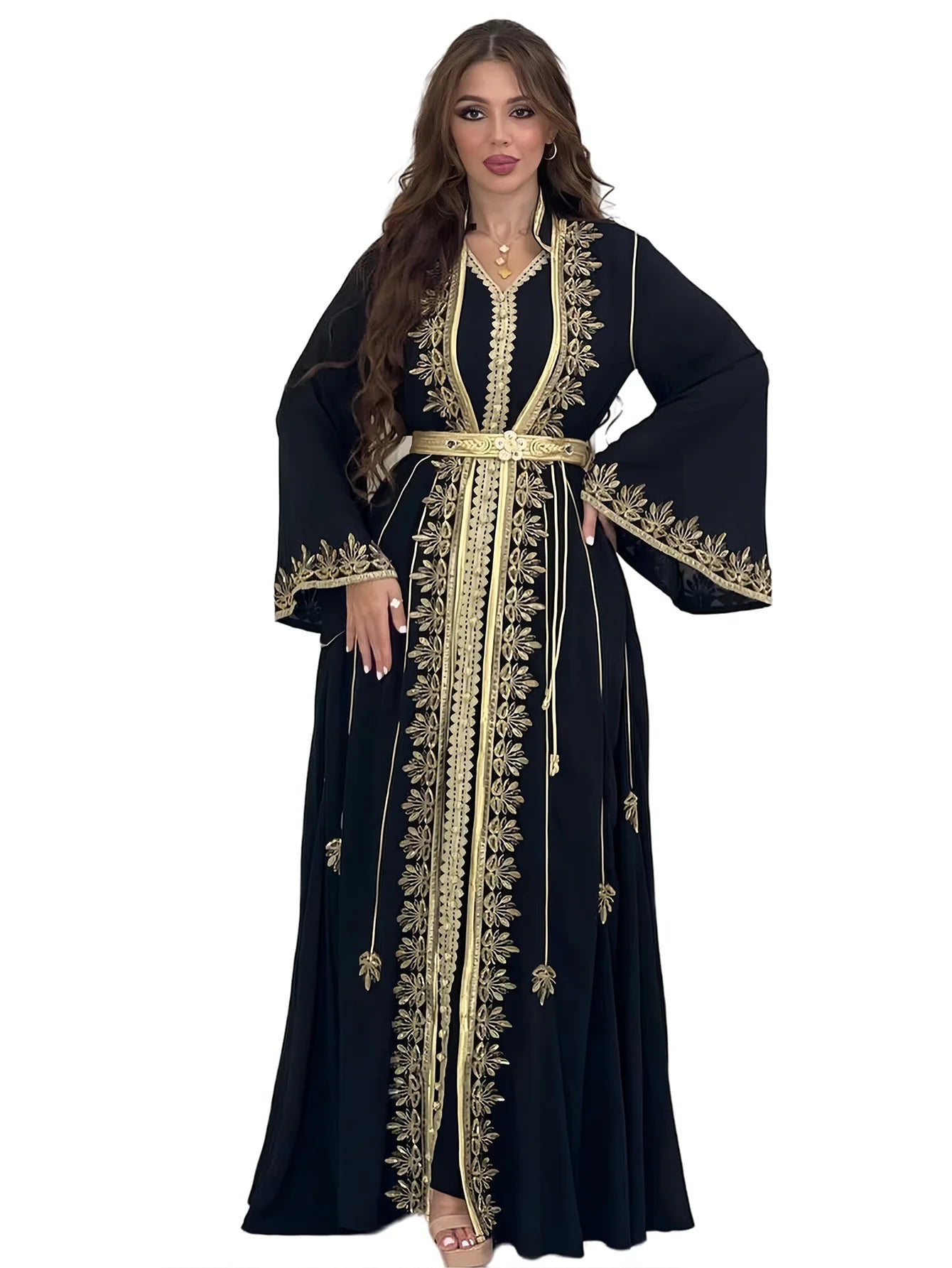 Eid muslimische Frauen Party Stickerei Kleider 2 Stück Set Jalabiya Ramadan Islam Vestidos arabische Robe Marokko Dubai Abayas Kaftan.