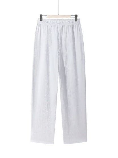 Summer Men's Straight Trousers Casual Solid Color Breathable Drawstring Long Pants Sweatpants Streetwear Men Baggy Pants.