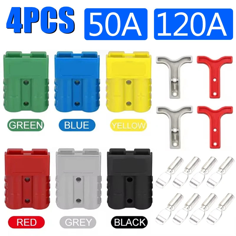 4Pcs Anderson Plug 50A/120A Power 2 Pin Battery Connector Charging Plug  Anderson Connector.