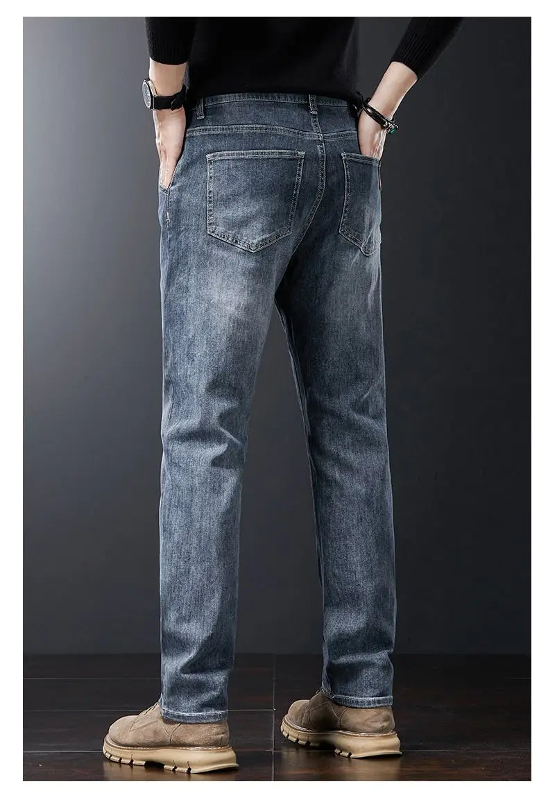 Autumn Winter Men's Fashion Casual Stretch Straight-leg  Jeans Men Streetwear Denim Jogger Pants Men Baggy Harem Jean Trousers.