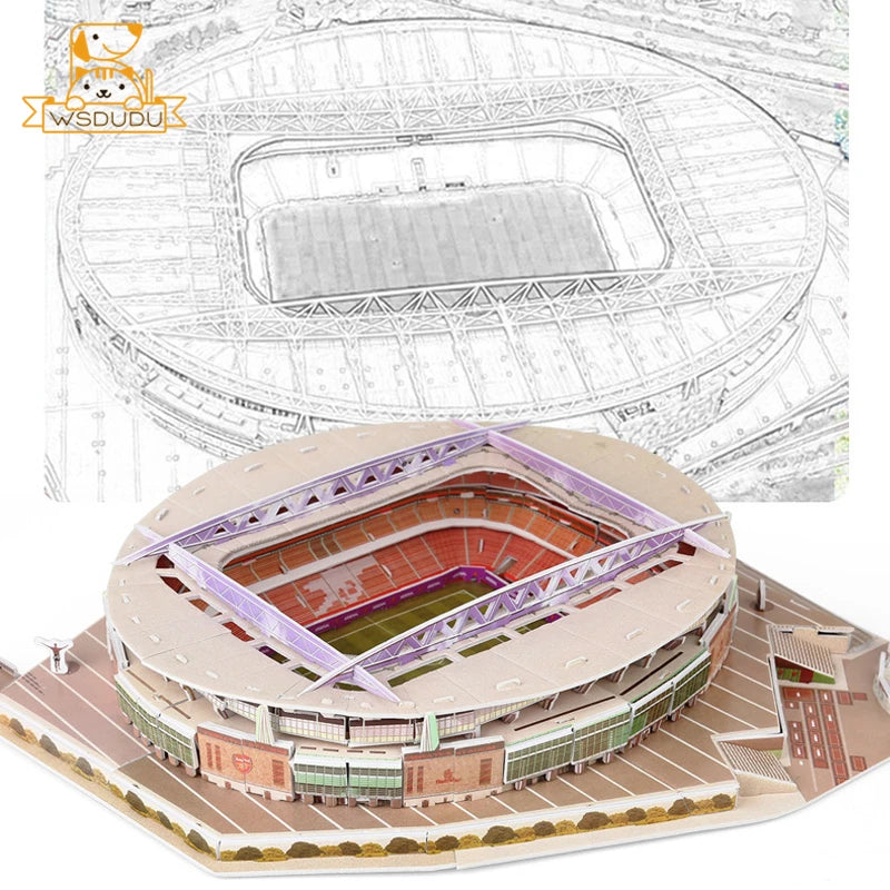 3D Football Stadium Puzzle Paper Model Architecture Kit Adult Kids Craft Building Toy Home Decor Gift Jigsaw Collectible Play.