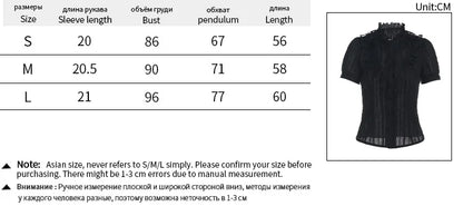 Sweet Lolita Cotton Shirts Women Vintage Gothic Black White Jacquard Short Sleeve Blouses Elegant Office Lady Y2k Tops.