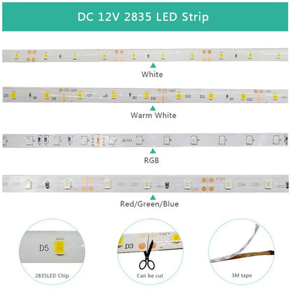 LED-Streifen Licht 5m 120leds smd2835 12v weiß warmrot grün blau rgb luces LED Licht wasserdicht flexible Lampe Band für Raum deko.