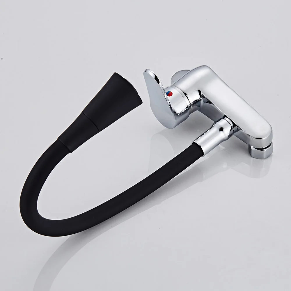 BAKALA Multicolor Wall Mounted Kitchen Faucet 360 Degree Swivel Flexible Hose Double Hole Sink Mixer Tap Wall Kitchen Mixers