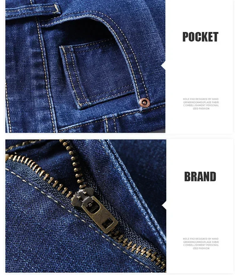 Baggy Jeans Men Large Size 2025 New Business Casual Stretch Trousers Classic Blue Denim Pants Male Men's Loose Straight Jeans.