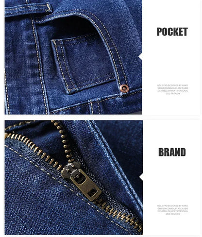 Baggy Jeans Men Large Size 2025 New Business Casual Stretch Trousers Classic Blue Denim Pants Male Men's Loose Straight Jeans.