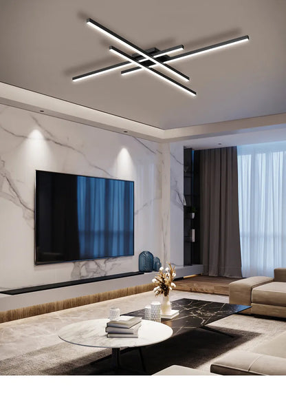 Schwarz Kronleuchter quadratische Schlafzimmer Lampen Wohnzimmer Lampe LED Deckenleuchte Nordic minimalistische kreative LED Deckenleuchte Streifen Lichter.