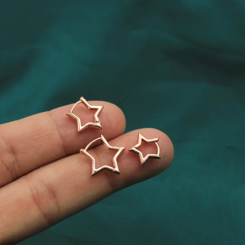 6Pcs/Set Fashion Simple Smooth Star Hoop Earrings for Women European Unisex Piercing Gothic Rock Jewelry Ear Buckles.