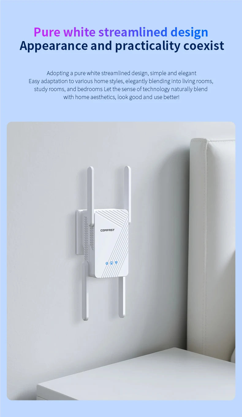 Comfast WIFI7 3570Mbps WiFi Repeater 2.4G/5G Wifi Extenders Dual-band WIFI Signal Amplifier 4*5dBi Antenna Repeator WPS/Reset.