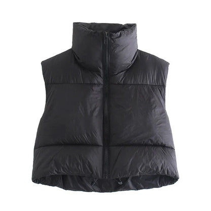 Herbst und Winter Damen kurze Baumwolle Daunenweste kurze Stehkragen warme ärmellose Steppweste Outdoor-Reisejacke Tops