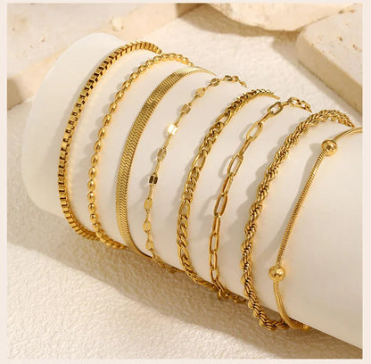 Non Tarnish Stainless Steel Bracelet Stackable for Women, Thin Herribone Chain Bracelet Waterproof Gold Plated Jewelry.