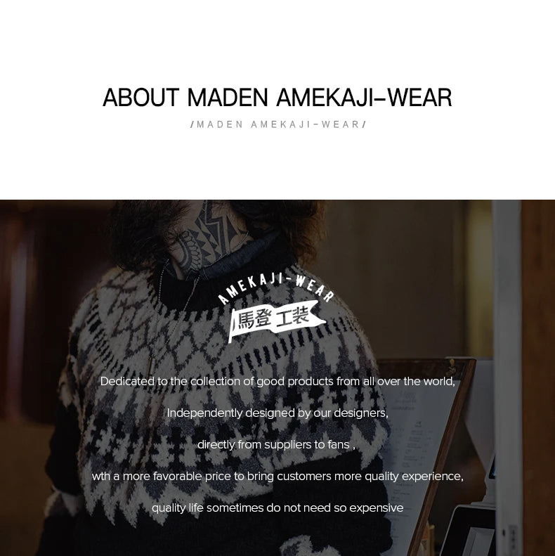 Maden Vintage Heavyweight Fair Isle Icelandic Sweater Round Neck Jacquard Bottom Knitwear Thickened Warm Pullovers for Christmas