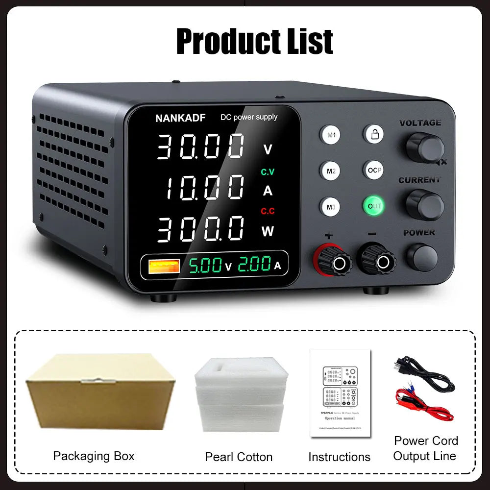 NANKADF DC laboratory power supply 30V 10A bench power supply encoder regulates voltage and current Dual input voltage 220V/110V