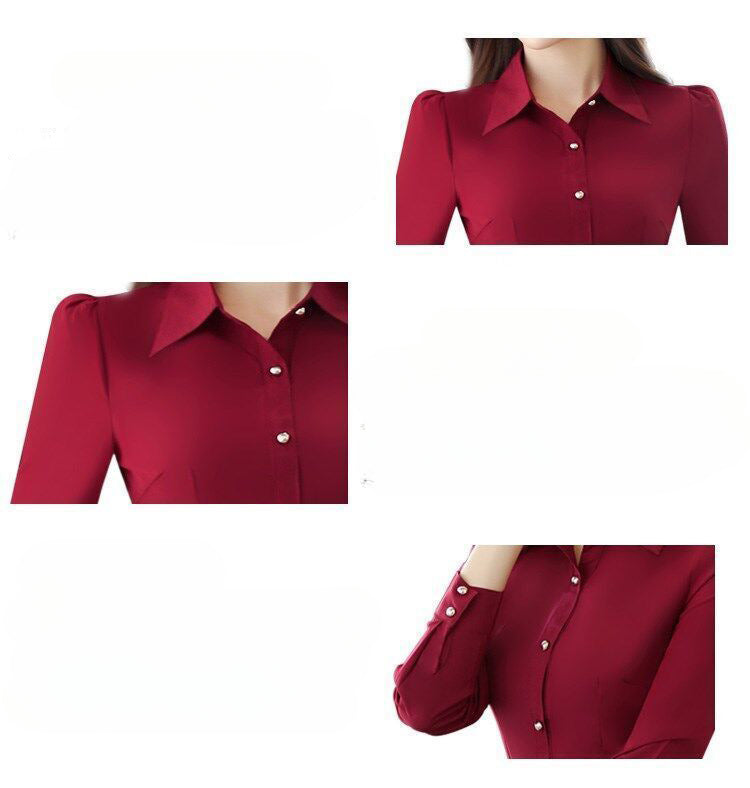 Red Women's Shirt Long Sleeve Blouse Autumn Women Shirts and Blouses Korean Fashion Slim Business Dress Shirt Women's Work Shirt.