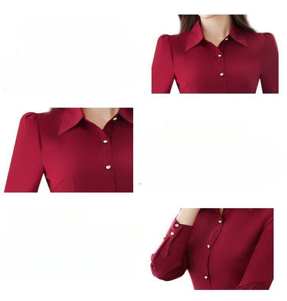 Red Women's Shirt Long Sleeve Blouse Autumn Women Shirts and Blouses Korean Fashion Slim Business Dress Shirt Women's Work Shirt.