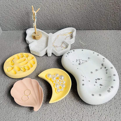 Large Cloud Tray Cement Mold Resin Butterfly Moon Pea Shaped Jewelry Display Tray Gypsum Concrete Mold for Terrazzo Creation.