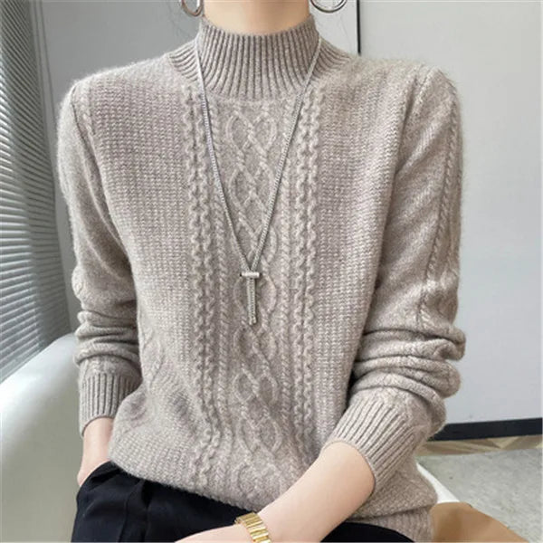 Neue Frühjahr Gestrickte Pullover Halb Hohen Kragen Lose Dicke Warme Pullover Für Frauen Vintage Herbst Winter Mutter Bodenbildung Top.