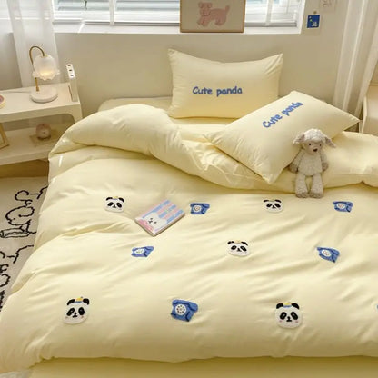 Ins Girly Heart Towel Embroidery Bedding Four-piece Set Soft Washed Cotton Bed Sheet Quilt Cover Three-piece Set