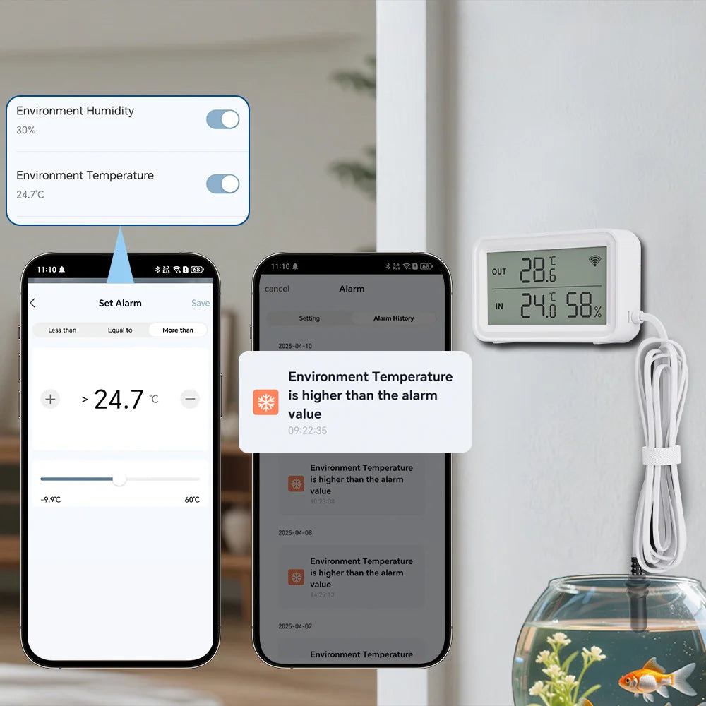 Tuya Wi-Fi Temperature and Humidity Sensor With External Probe Smart Digital LCD Screen Work with Smart Life Google Assistant.