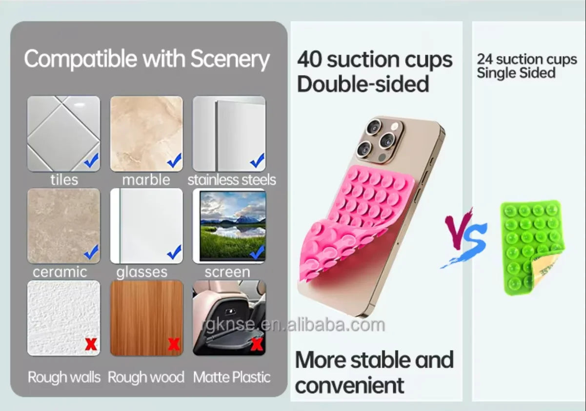 Double Sided Silicone Suction Cup Phone Case Detachable Stand For Hands-Free Selfies And Videos Just Use For Smooth Glass.