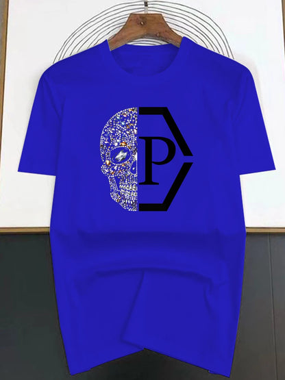 Summer Hip Hop Style Skulls Pattern T-shirt For Men Round Neck Short Sleeve Loose Tops Breathable Comfortable Oversized Clothing.