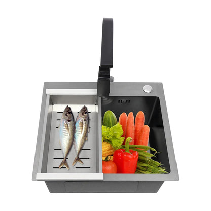 Küchenspüle aus Edelstahl 201 mit Wasserhahn, Seifenspender für Häuser, Restaurants, Wäschezimmer, Keller, 45 x 40 x 20 cm