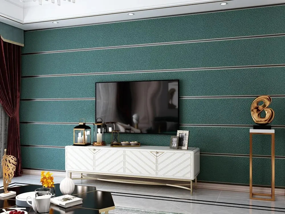 Hirschhaut Samt horizontal gestreifte Tapete Wohnzimmer Schlafzimmer gestreifte Film- und Fernsehwand 3D-Relief verdickte Tapete