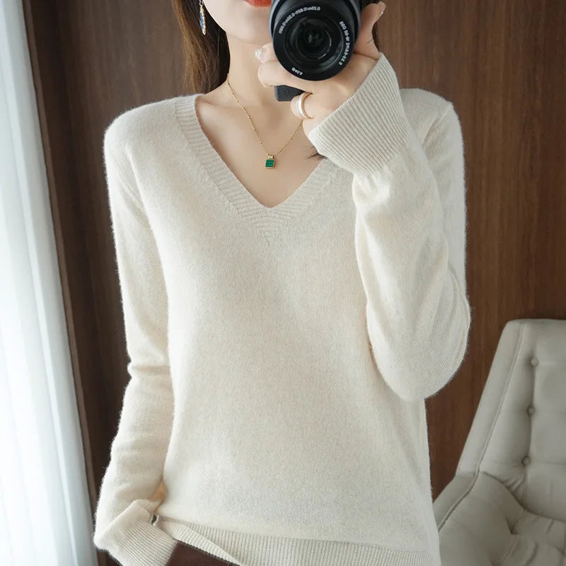 Neue Kaschmir frauen V-ausschnitt Pullover Spitze Neck Aushöhlen Design Beiläufige Gestrickte Lange Hülse frauen Pullover Herbst Und winter