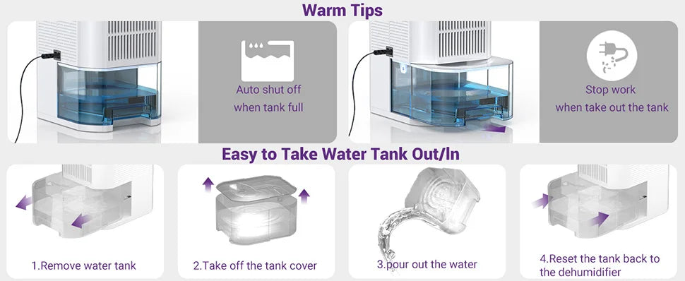 LOEFME 1.0L Air Dehumidifier Portable Silent Home Air Dryer Absorbers Machine with LED for Mould Moisture Damp Large Water Tank.