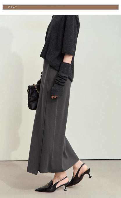 AMII Minimalist Elegant Basics Knitted Skirts for Women 2024 Winter New Elastic Waist Straight Lady Commuter Long Skirt 12443250
